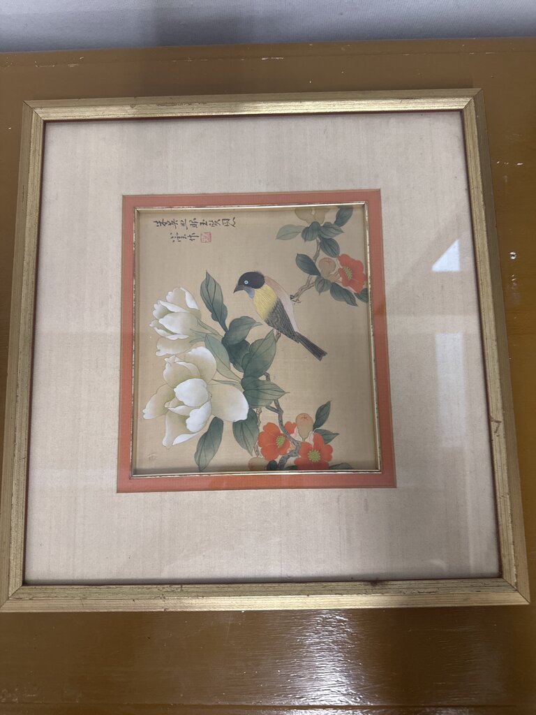 VINTAGE CHINESE GONBI STYLE BIRD AND FLOWER PAINTING ON SILK