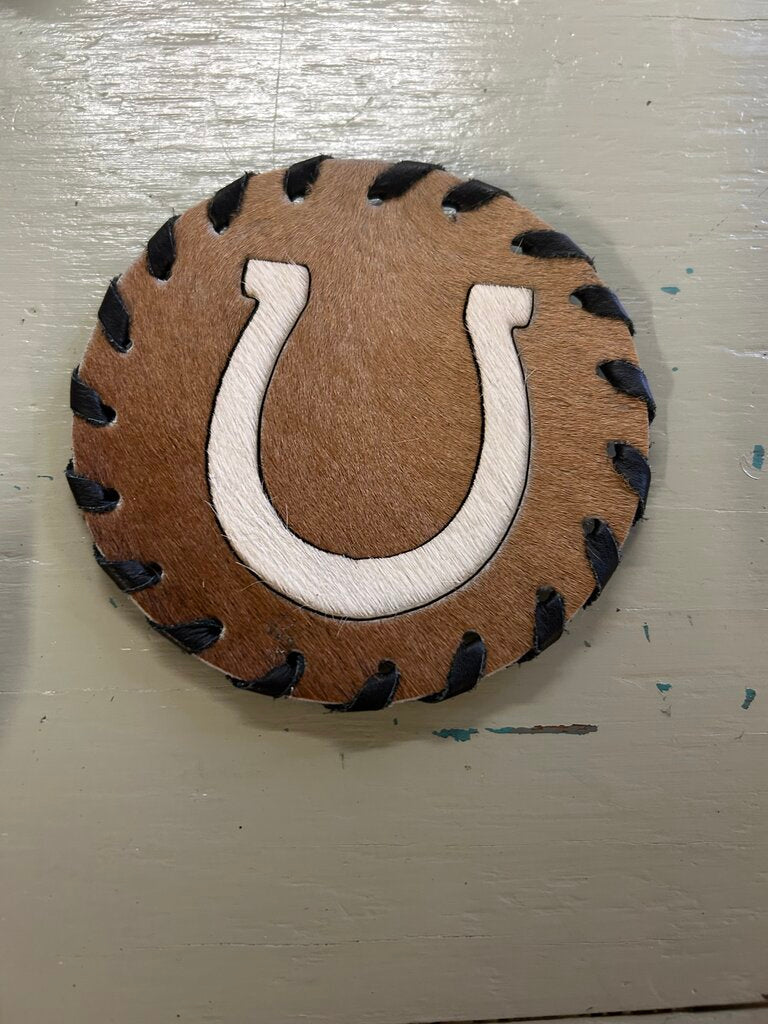 HORSESHOE COWHIDE COASTER