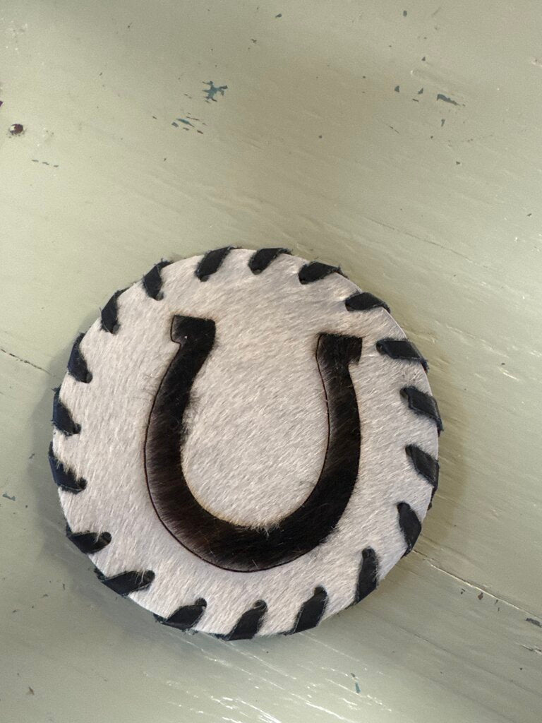 HORSESHOE COWHIDE COASTER