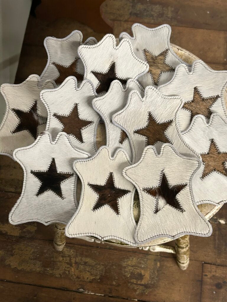 TEXAS STAR COWHIDE COASTER