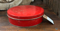 VINTAGE RED METAL/TIN ROUND STORAGE TIN