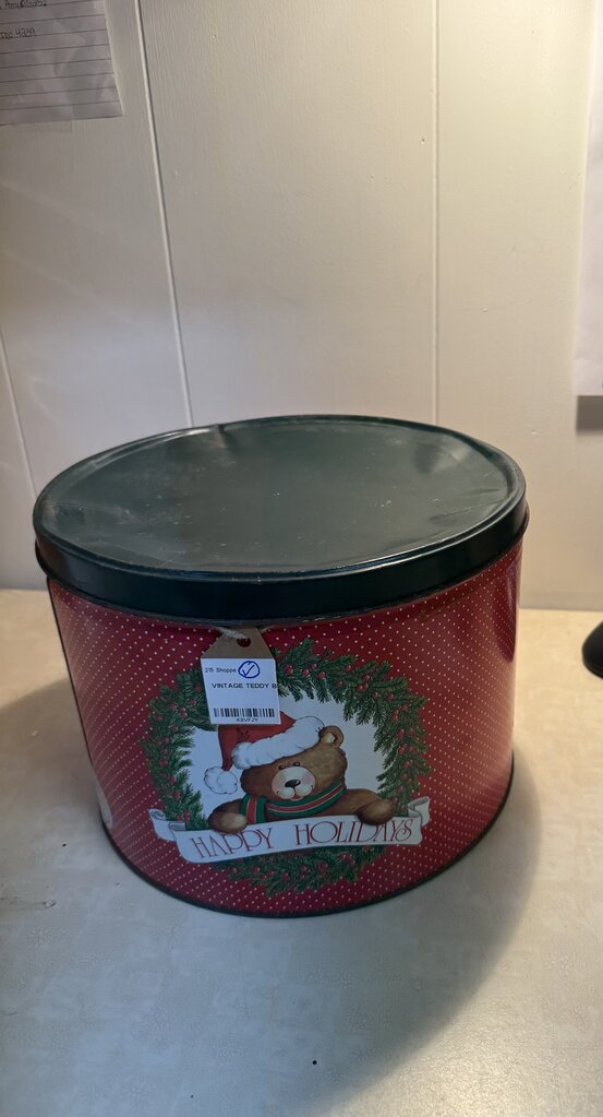VINTAGE TEDDY BEAR TIN CAN