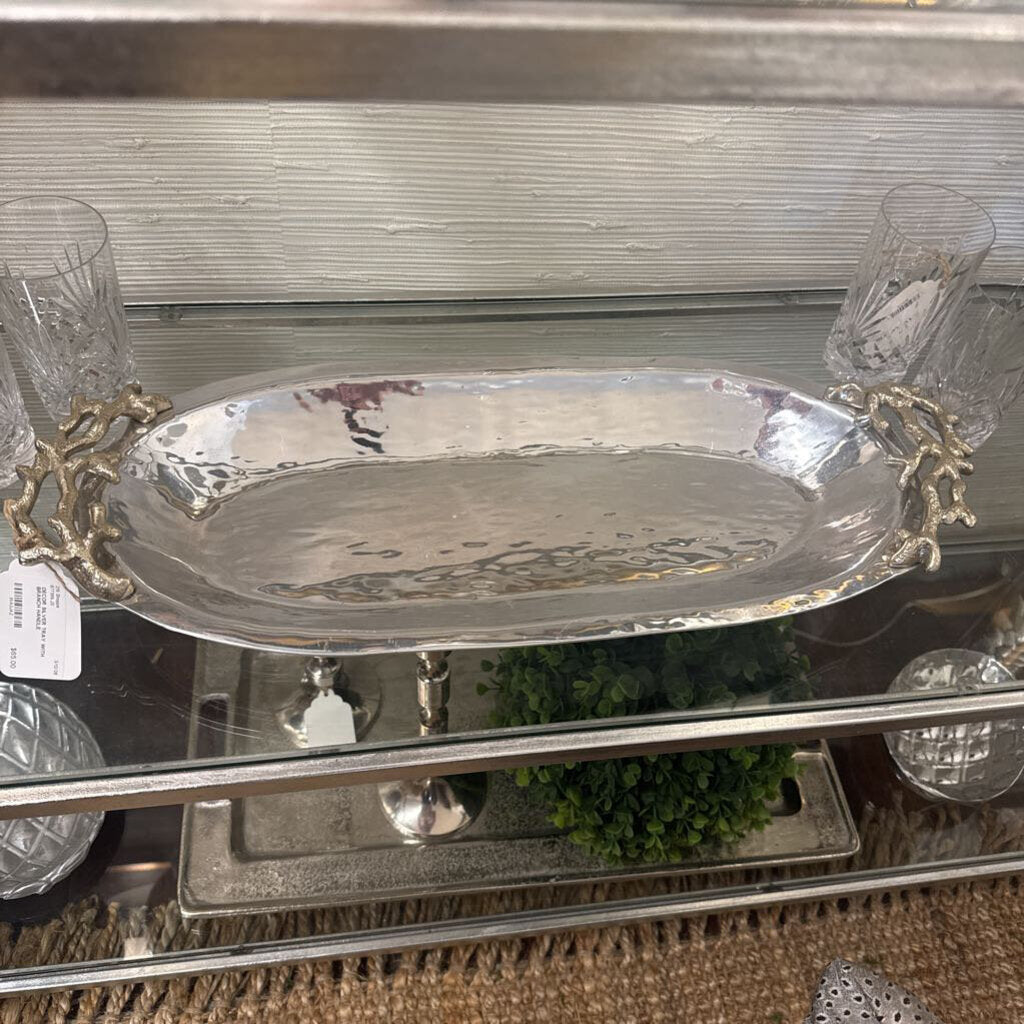 SILVER TRAY WITH BRANCH HANDLE
