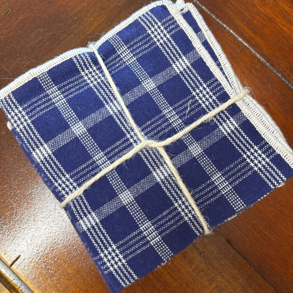 SET OF 4 BLUE & WHITE CHECKED COCKTAIL NAPKIN