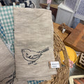 LINEN AND COTTON SLUB EMBROIDERED TEA TOWEL TAN AND BLACK BIRD