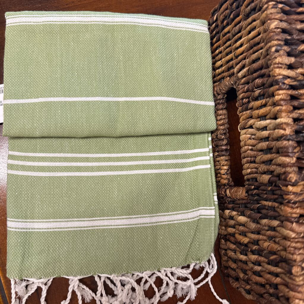 GREEN AND WHITE TURKISH DISH TOWEL