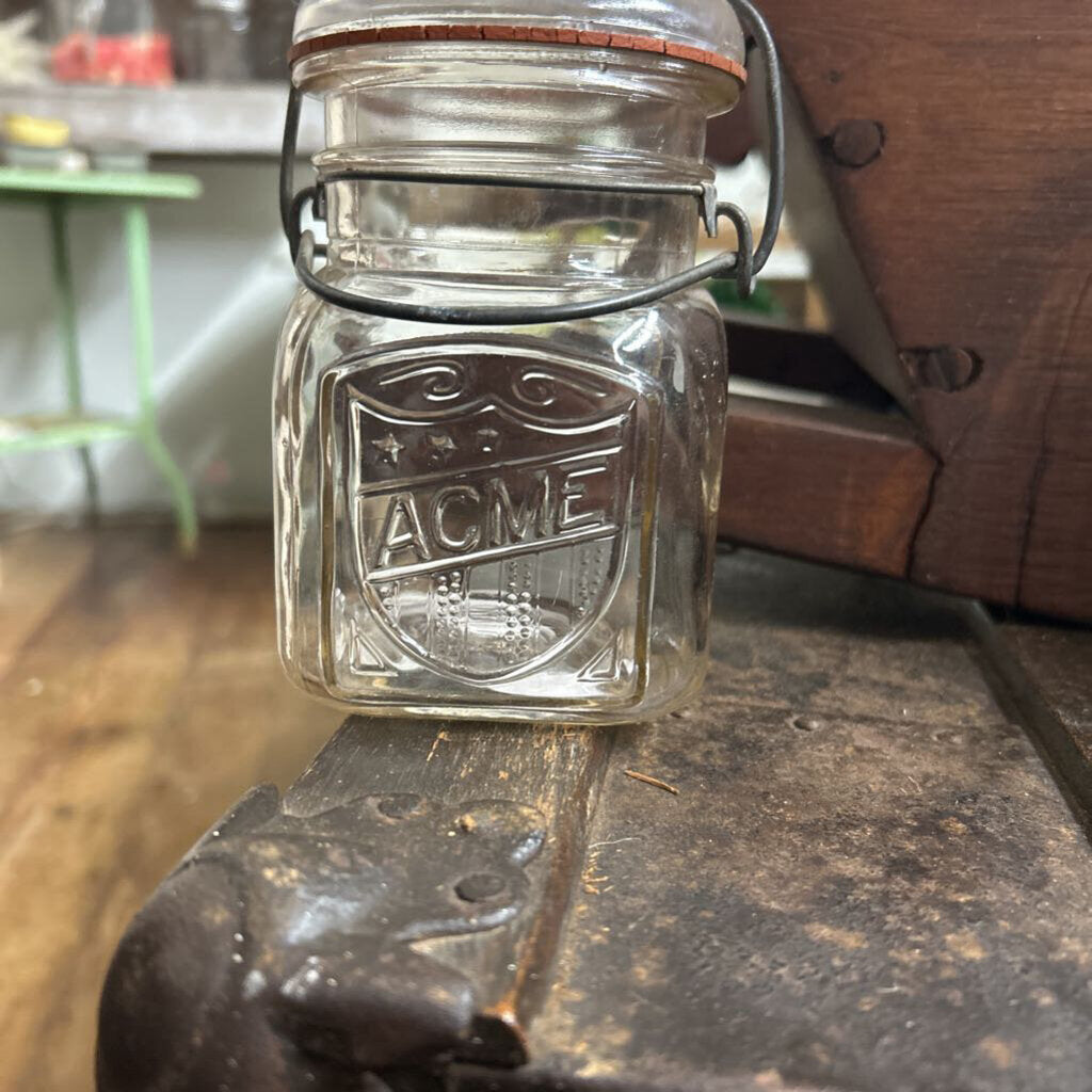 VINTAGE ACME SQUARE JAR WITH LID