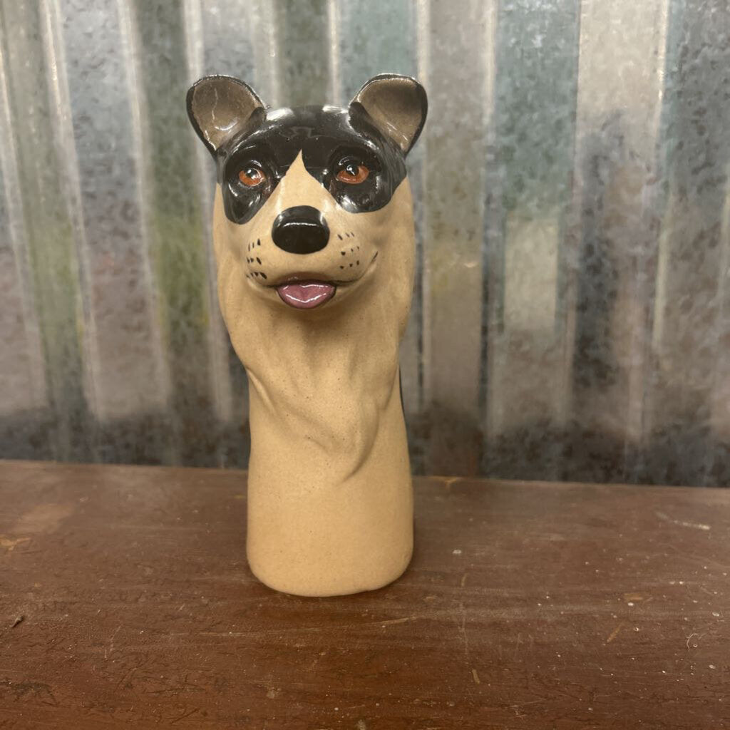 HAND-PAINTED STONEWARE DOG HEAD VASE