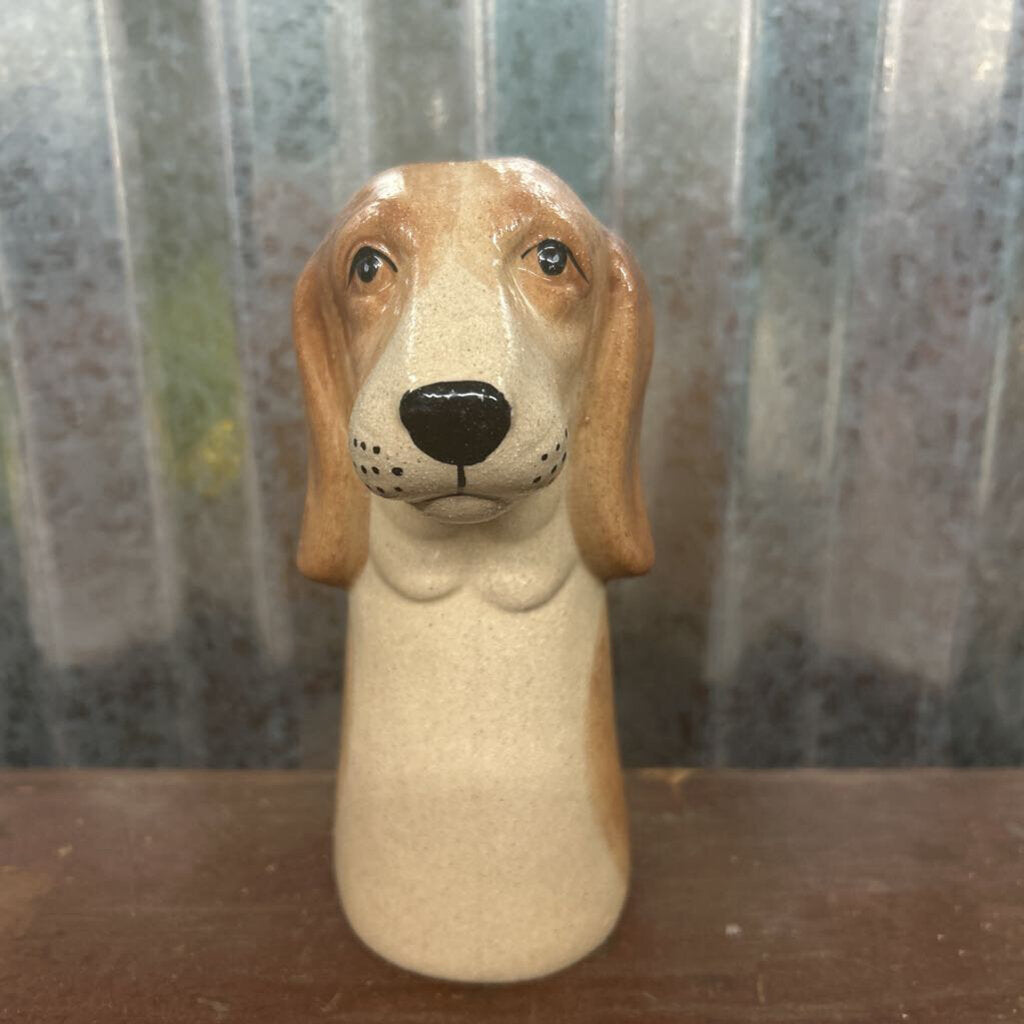 HAND-PAINTED STONEWARE DOG HEAD VASE