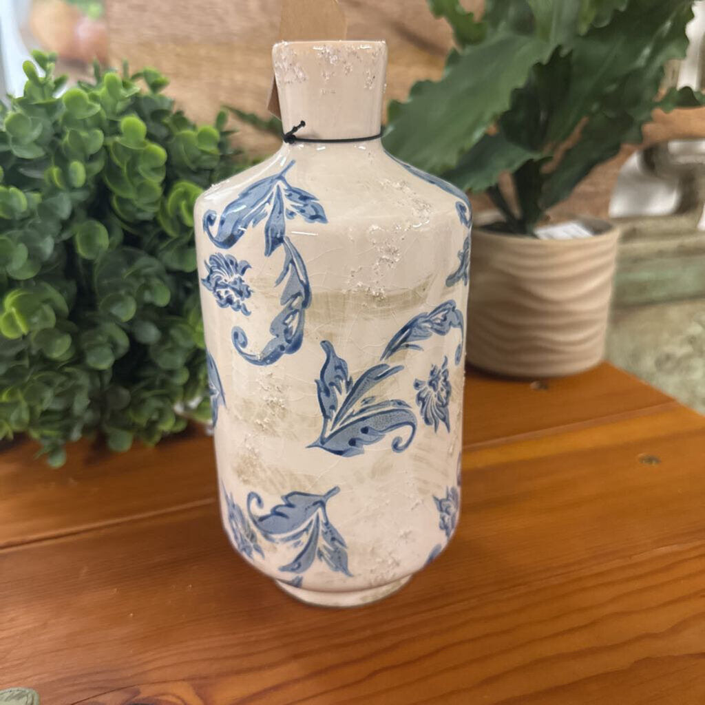 TERRA-COTTA VASE WITH BLUE PRINT