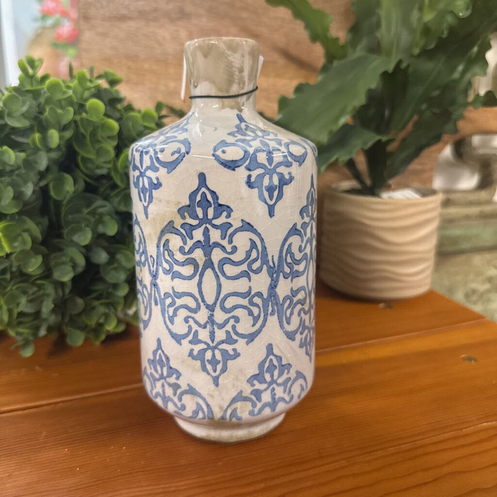TERRA-COTTA VASE WITH BLUE PRINT