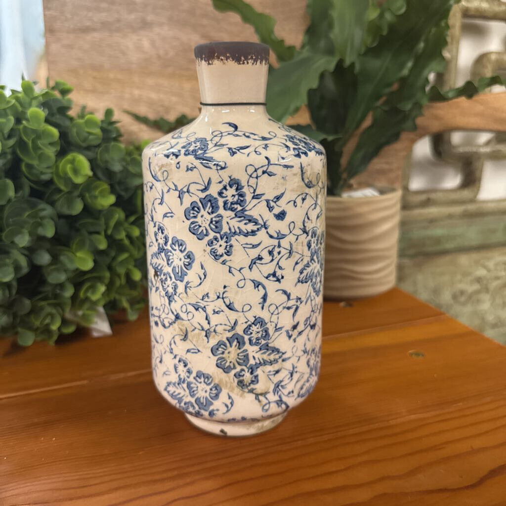 TERRA-COTTA VASE WITH BLUE PRINT
