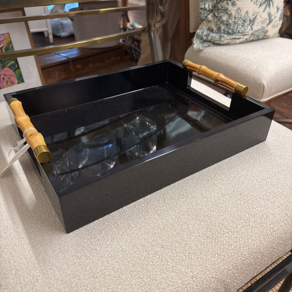 BLACK TRAY WITH BAMBOO HANDLES