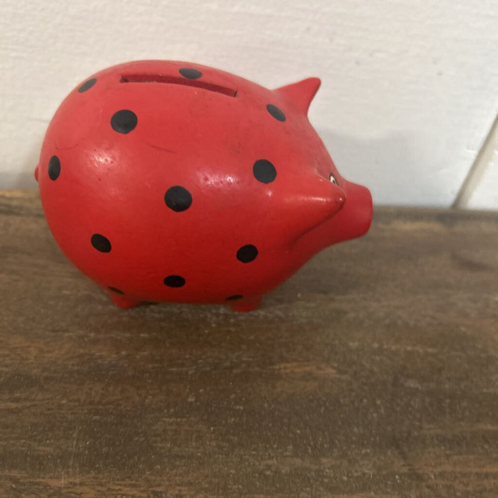 red piggy bank blk polka dots
