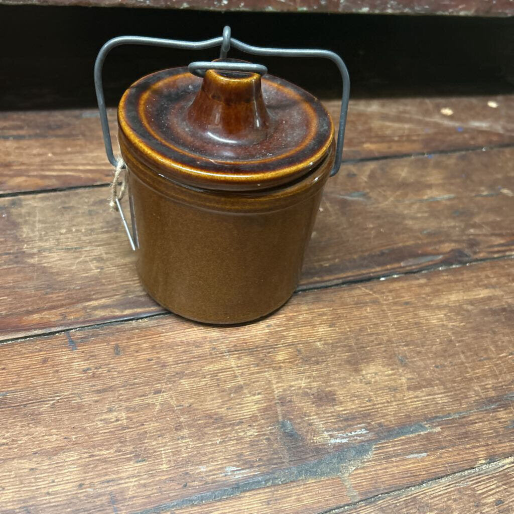 VINTAGE BROWN GLAZED STONEWARE CROCK