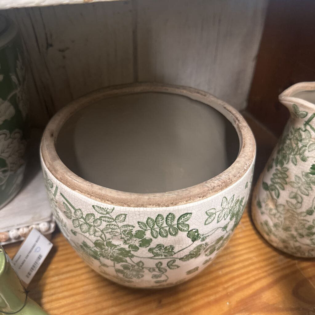 MED GREEN/WHITE PLANTER