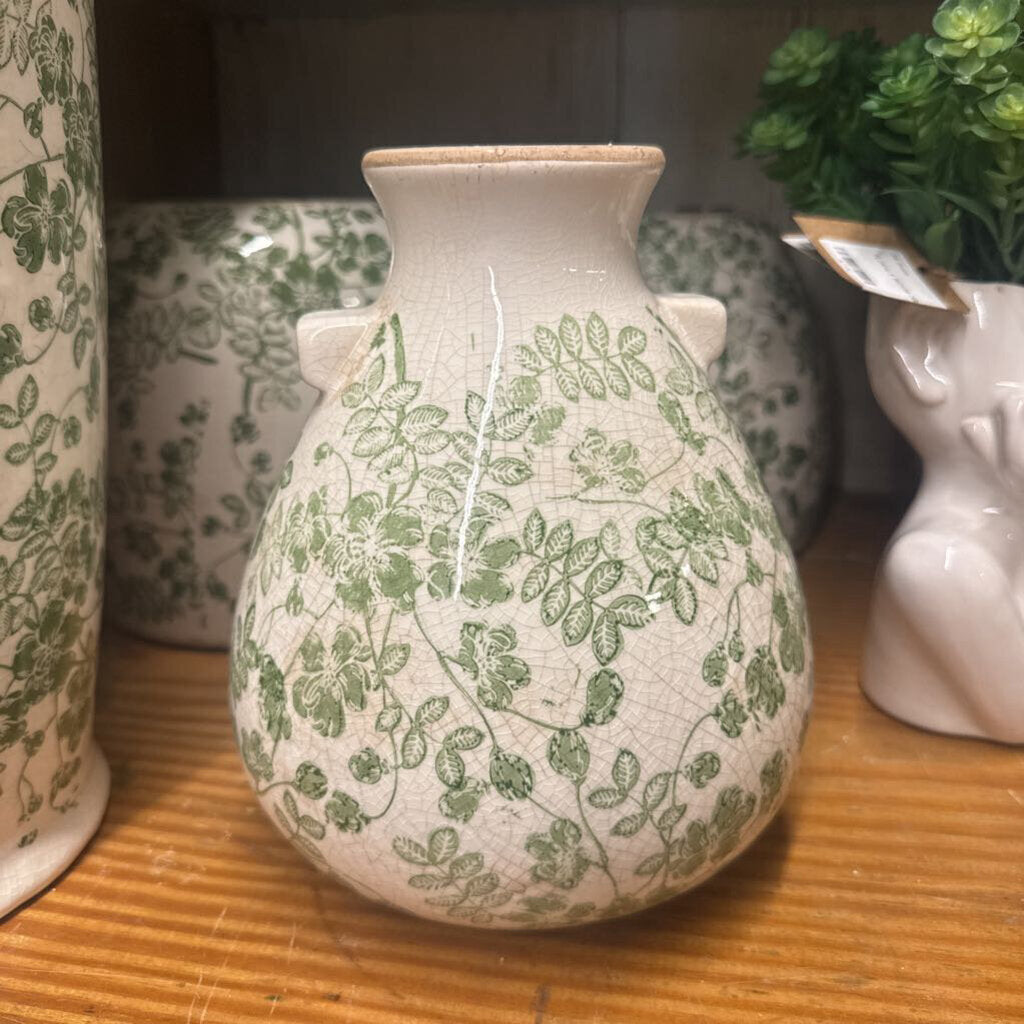 GREEN/WHITE VASE WITH HANDLE
