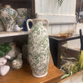 TALL GREEN/WHITE VASE