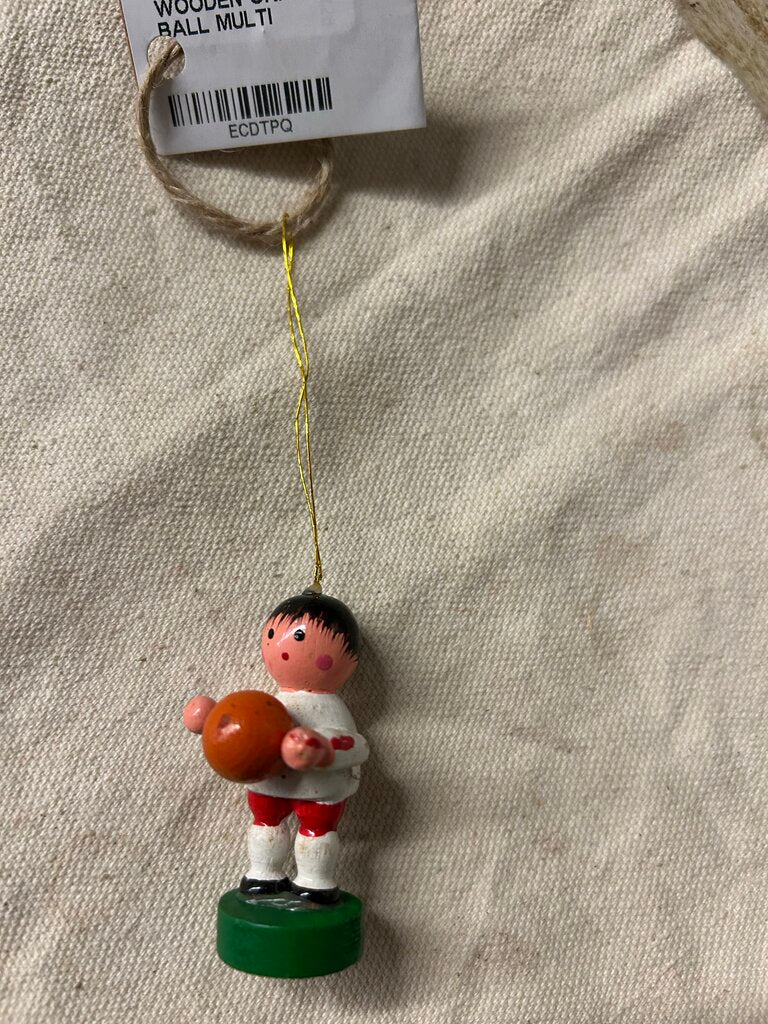 WOODEN ORNAMENT BOY WITH BALL MULTI