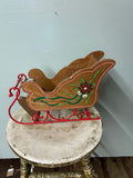 WOODEN POINSETTIA SLEIGH