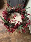 VINE WREATH WITH BERRY'S AND PINECONES 23"