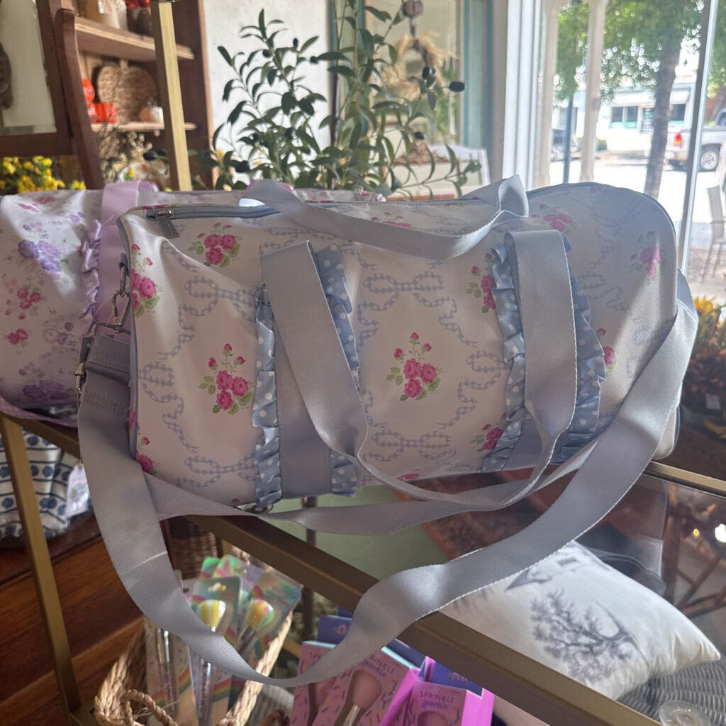 Iscream Ditsy Floral Duffel Bag Blue with Pink Roses