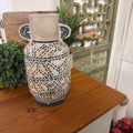 DELPHINE VASE WITH HASNDLES BLUE/TAN LRG