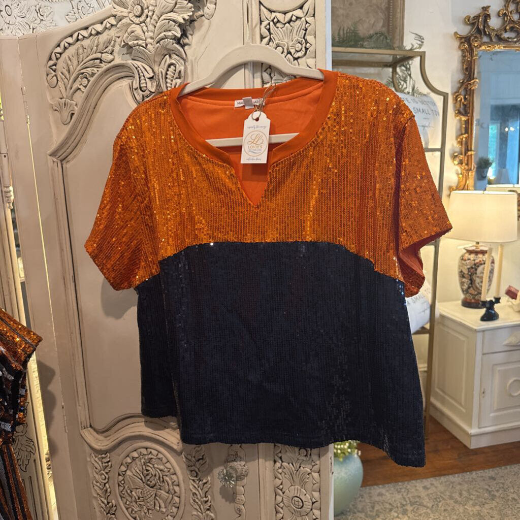 Mary Square X-LARGE Diane Navy and Orange Top