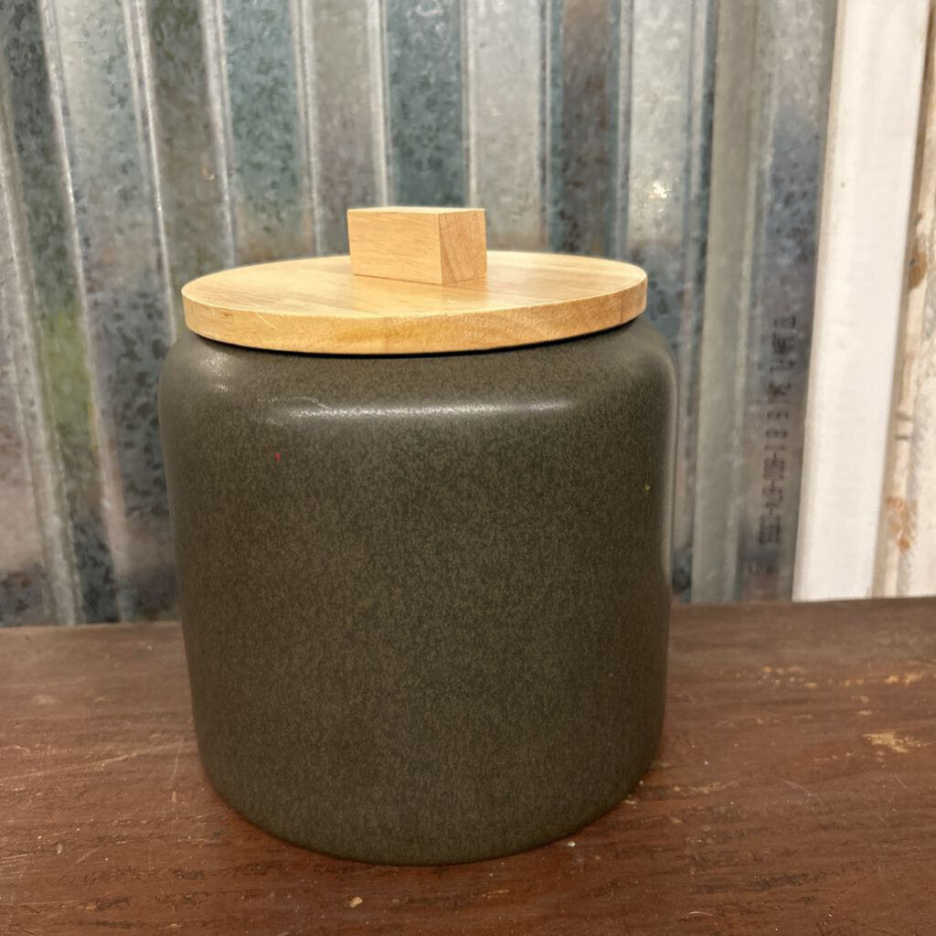 CANISTER WITH WOOD LID DARK GRAY/BLACK