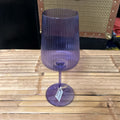 PURPLE RIBBED STEMMED GLASS SET OF 3