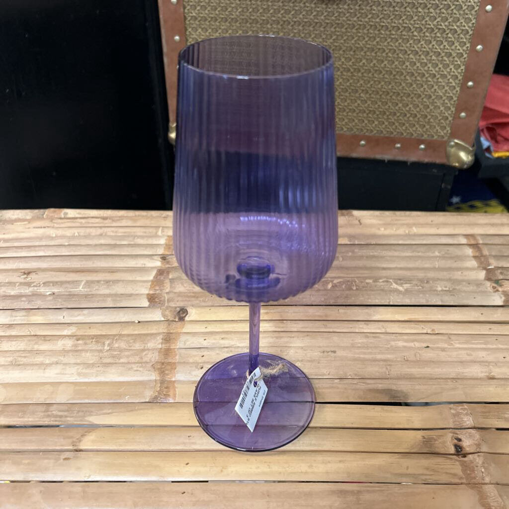 PURPLE RIBBED STEMMED GLASS SET OF 3