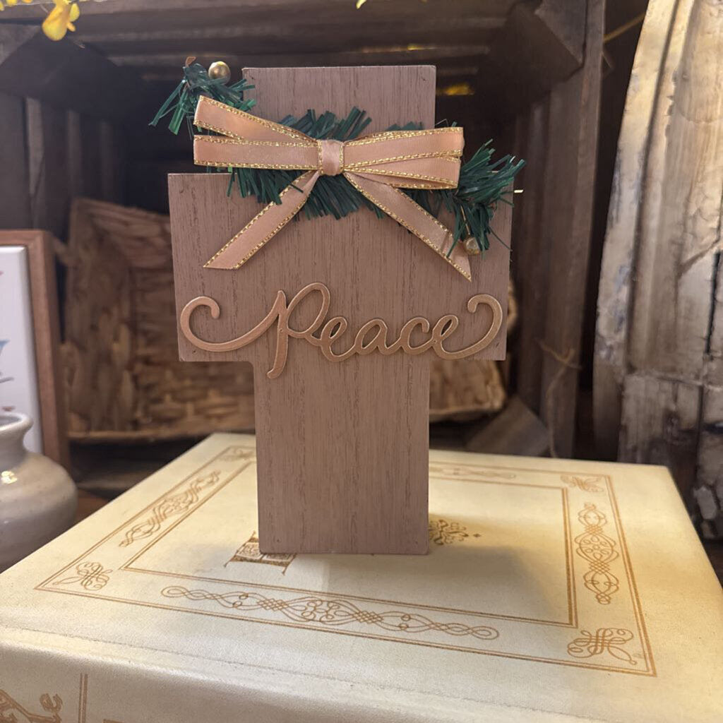 BROWN "PEACE" WOODEN CROSS