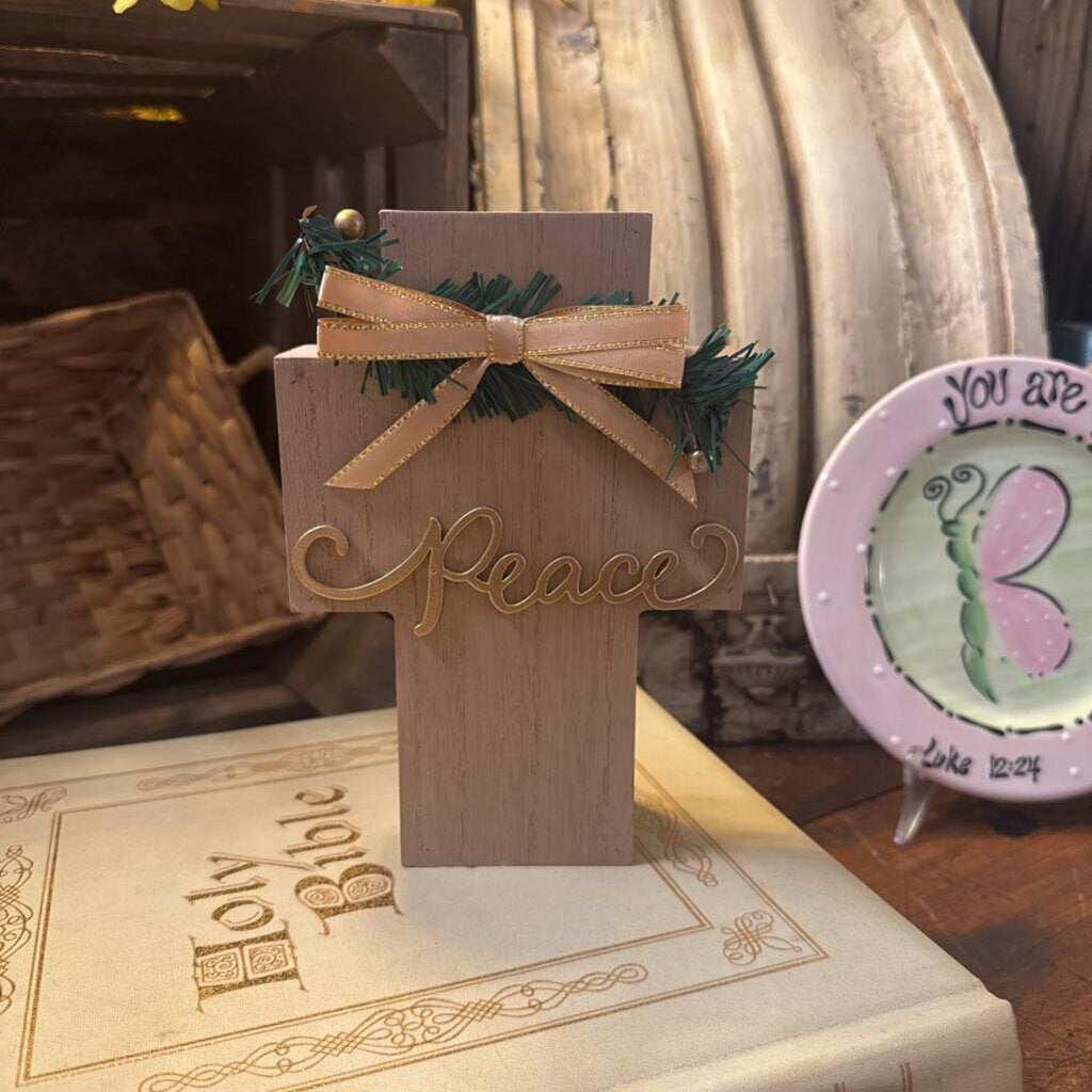 BROWN "PEACE" WOODEN CROSS
