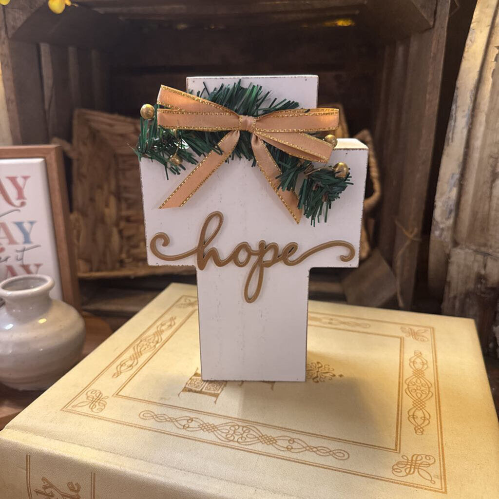 WHITE "HOPE" WOODEN CROSS
