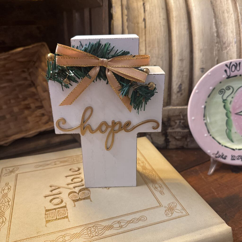 WHITE "HOPE" WOODEN CROSS