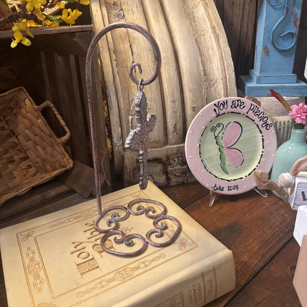 BROWN IRON HANGING CROSS WITH STAND