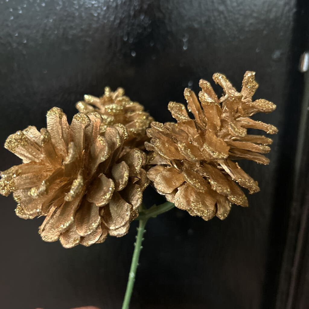 SM GOLD GLITTER PINECONE PICK
