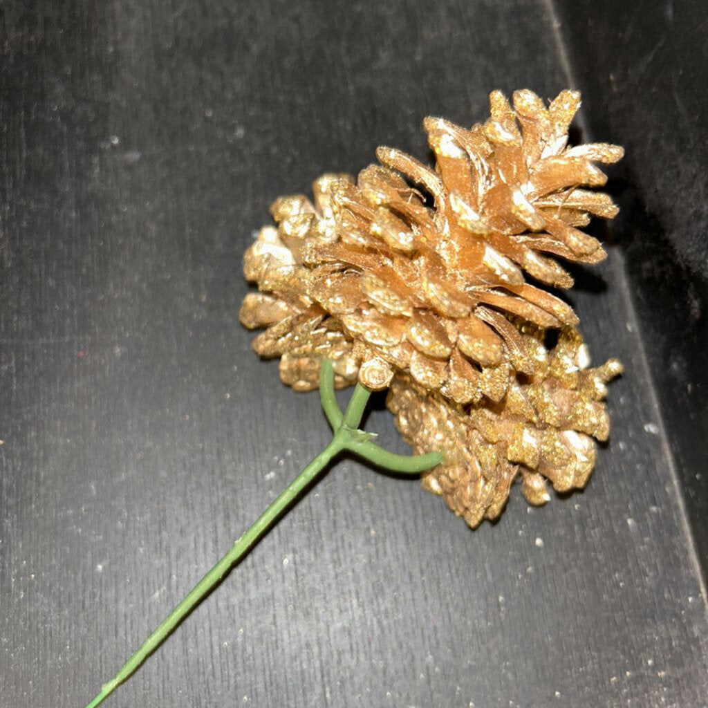 SM GOLD GLITTER PINECONE PICK