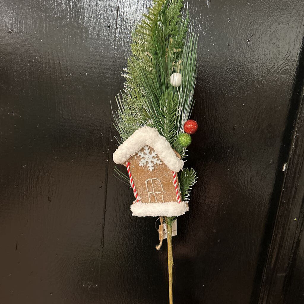 GINGERBREAD HOUSE/GREENERY PICK 30"