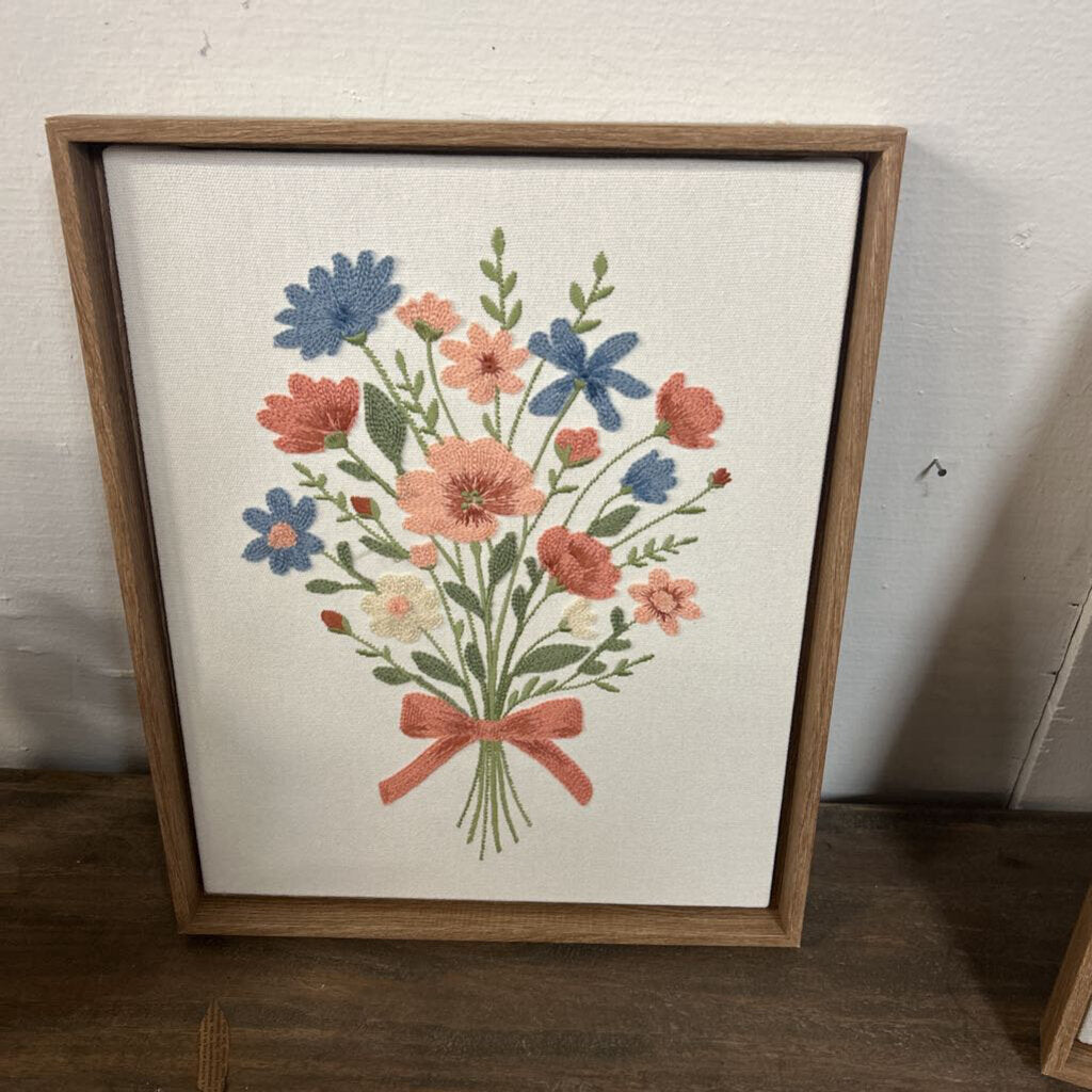 EMBROIDERED FLORAL BOUQUET WITH RAISED STITCHED FLOWERS