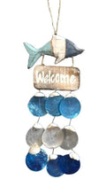 BLUE/WHITE WELCOME FISH/SHELL WINDCHIME
