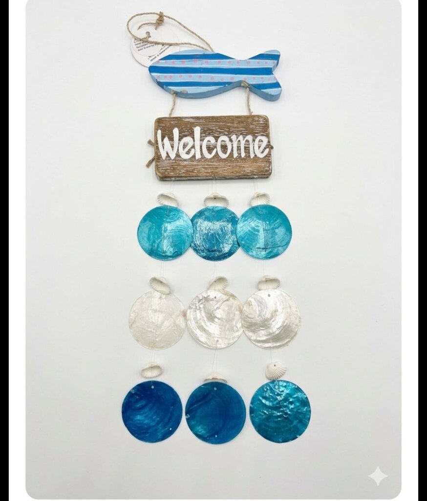 BLUE/WHITE STRIPED FISH WELCOME WINDCHIME