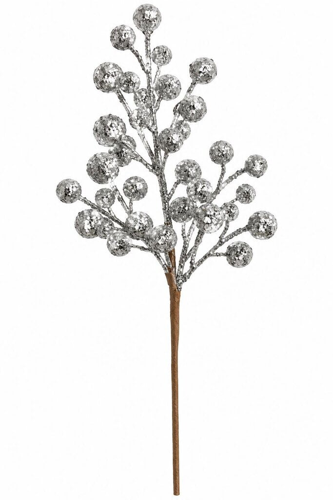 MED SILVER GLITTER BALL SPRAY 18"