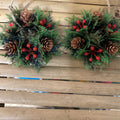 3" FAUX FERN, PINECONE AND RED BERRY MINI CANDLE RING