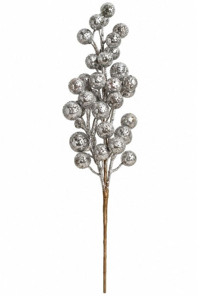 SILVER MED GLITTER BALL SPRAY 14"