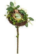 SPECKLED EGG BIRD NEST/GREENERY PICK 12"