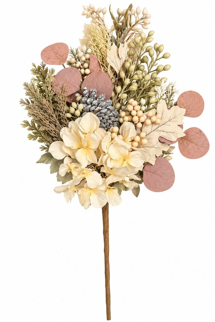 CREAM/BLUSH MIXED FLORAL PICK WITH PINECONE 25"