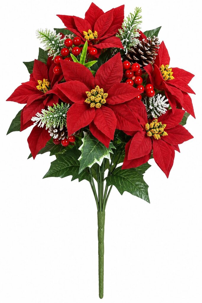 RED POINSETTIA, BERRY, & PINECONE BUSH 21.5"