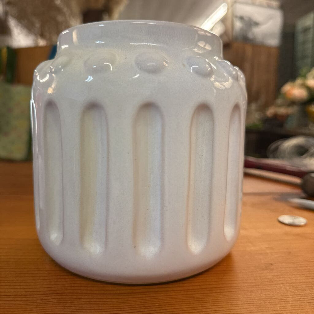 WHITE FLUTED CERAMIC CANISTER/VASE