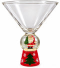 VINTAGE SANTA SNOW GLOBE MARTINI GLASS SET OF 3